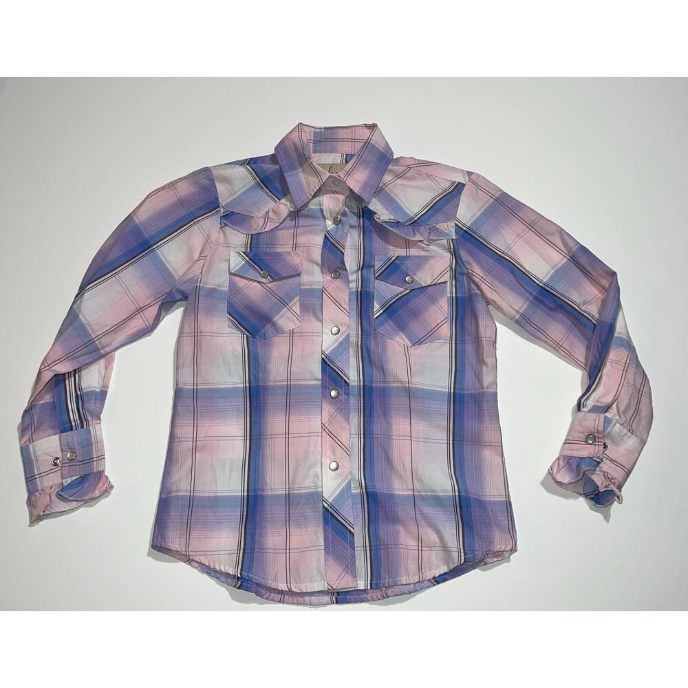 Cedar rose girl pink & purple snap button down shirt